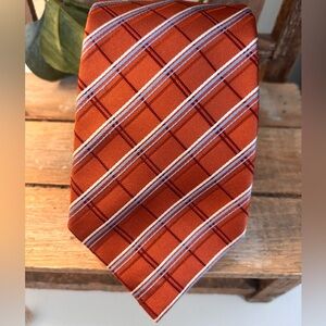 Tasso Elba 100% Silk Hand Made Terracota Plaid Men's Tie